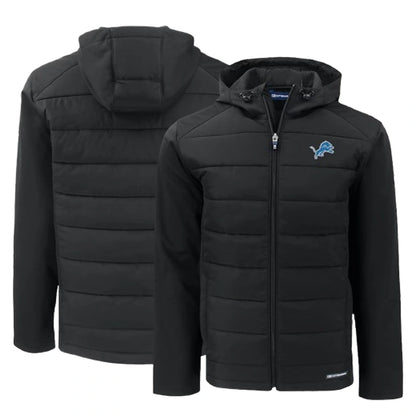 Men's Detroit Lions Cutter &amp; Buck Black Hybrid Eco Hooded Jacket