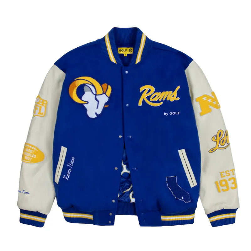 Men’s Los Angeles Rams Royal Letterman Full-Snap Jacket