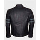 Mens Blue Stripe Mayhem Retro Black Biker Jacket