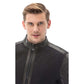 Men’s Real Navy-Blue Leather Printed Jacket