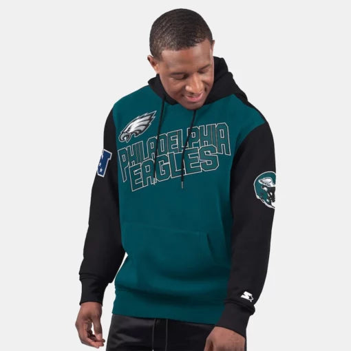Mens-Philadelphia-Eagles-Starter-Midnight-Green-Extreme-Pullover-Hoodie 1