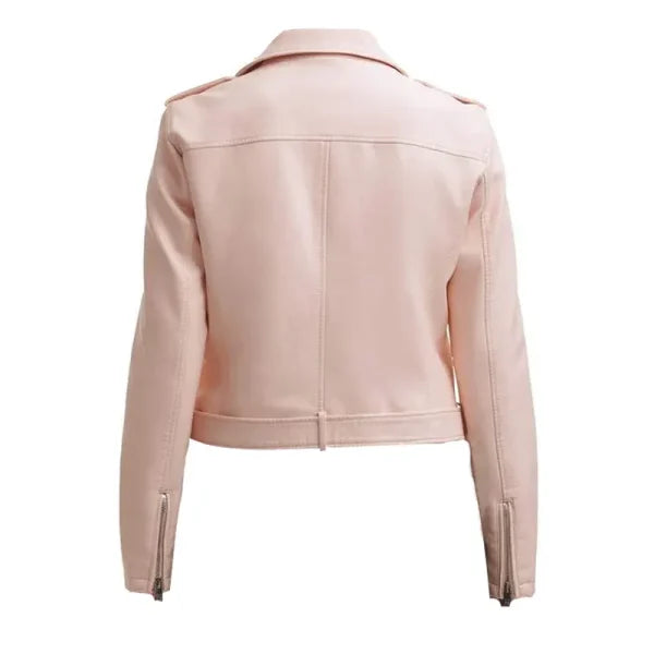 Womens Pink Biker Leather Jacket