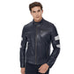 Men’s Real Black Leather Belted Collar Jacket