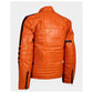 Mens Slim Fit Orange Padded Biker Leather Jacket