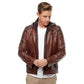 Men’s Real Brown Leather Hooded Jacket