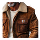 Men’s Vintage Suede Patchwork Lamb Fleece Multi-Pocket Reverse Collar Outdoor Jacket