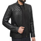 Mens Quilted Black Leather Jacket