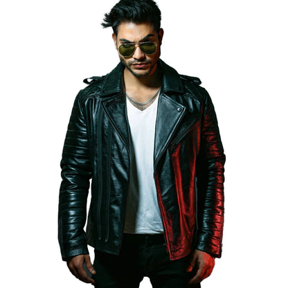 Mens Quilted Black Motorcycle Leather Jacket