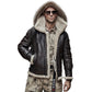 Mens Brown Hooded Sheepskin Shearling Leather Jacket