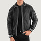 Cooper Black Leather Varsity Jacket