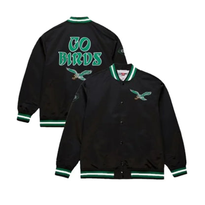 Mitchell & Ness Philadelphia Eagles Satin Black Varsity Jacket