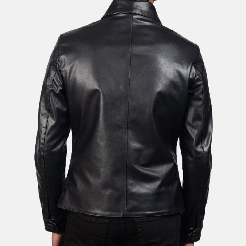 Mod Black Leather Peacoat