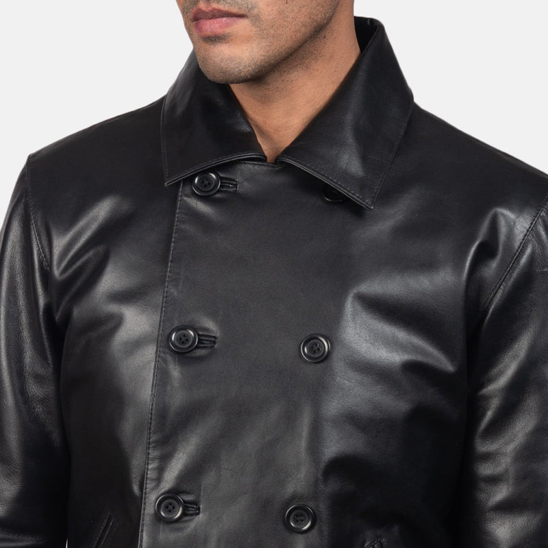 Mod Black Leather Peacoat