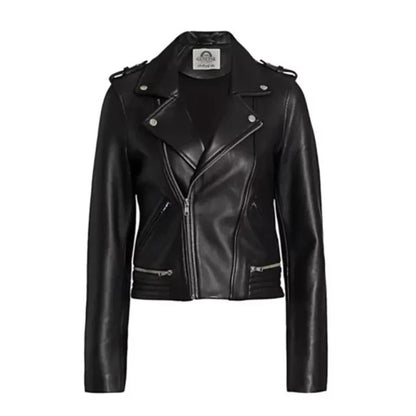 Moto Biker Black Leather Jacket