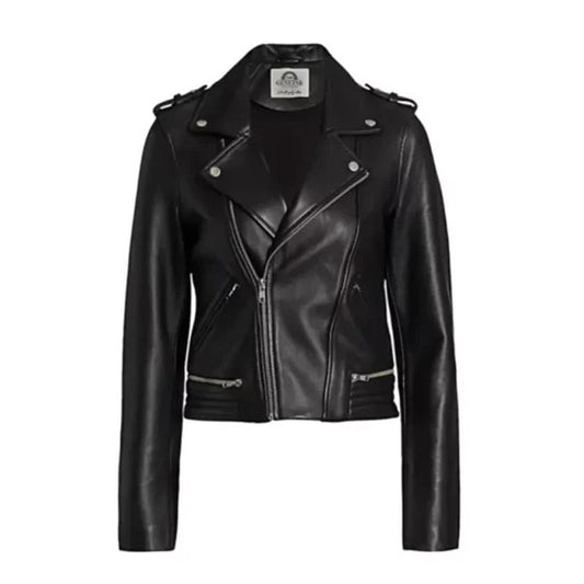 Moto Biker Black Leather Jacket