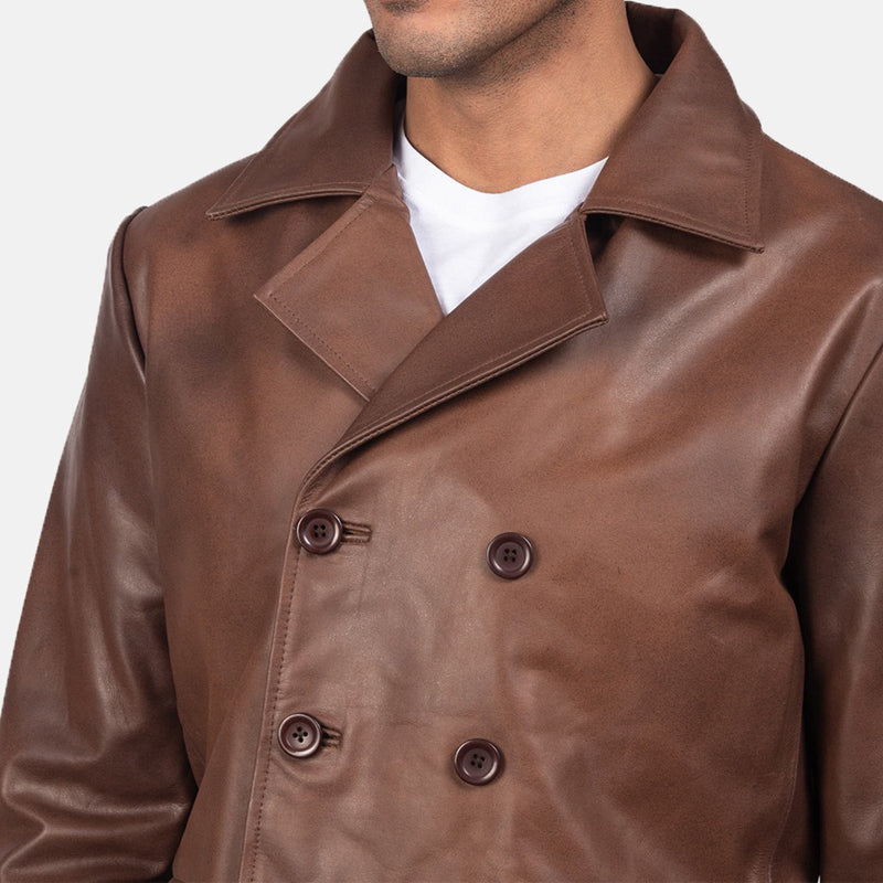 Mr. Bailey Brown Leather Naval Peacoat