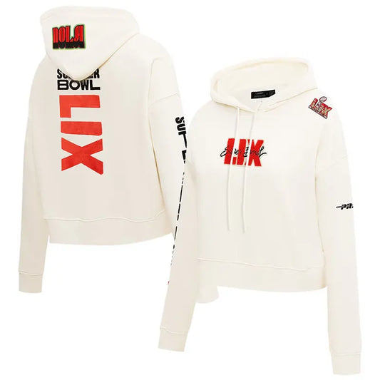 NFL Pro Standard Cream Super Bowl LIX Cropped Hoodie