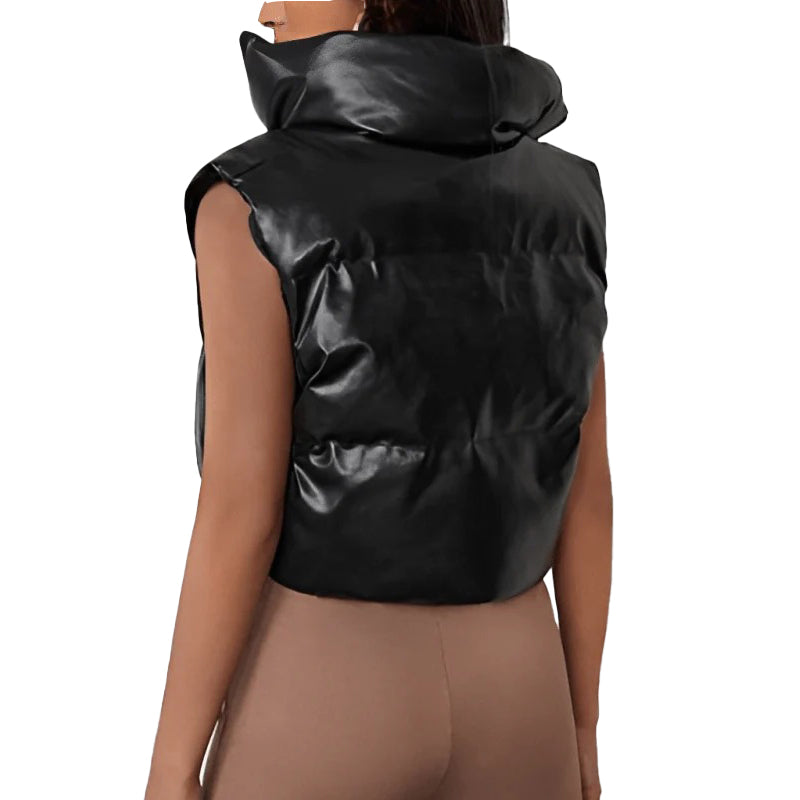 Womens-Cropped-Puffer-Leather-Vest