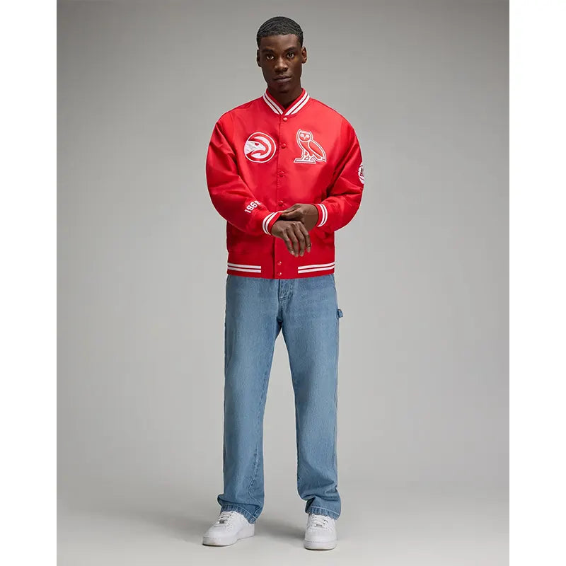 OVO x NBA Atlanta Hawks Satin Varsity Jacket