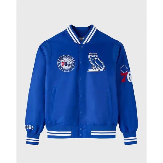 OVO x NBA Philadelphia 76ers Satin Varsity Jacket