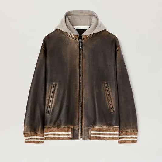 Palm Angels Leather Bomber Jacket