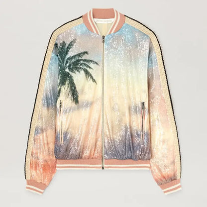 Palm Angels Sunrise Palm Sequins Bomber Jacket