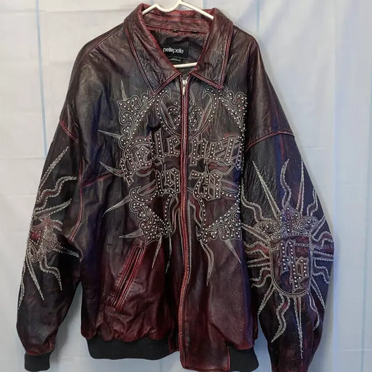 Pelle Pelle leather Rhinestone Studded Jacket