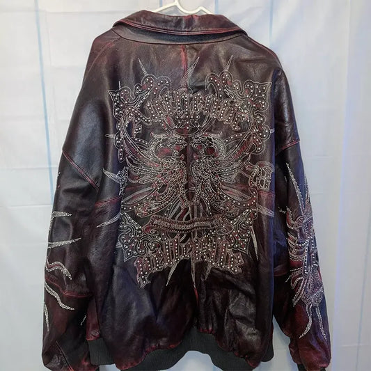 Pelle Pelle leather Rhinestone Studded Jacket