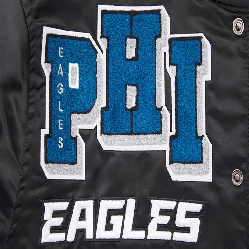 Philadelphia Eagles Black Satin Varsity Jacket