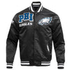 Philadelphia Eagles Black Satin Varsity Jacket Front
