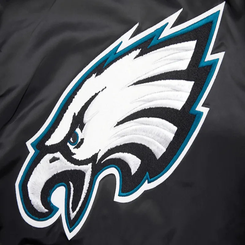 Philadelphia Eagles Black Satin Varsity Jacket