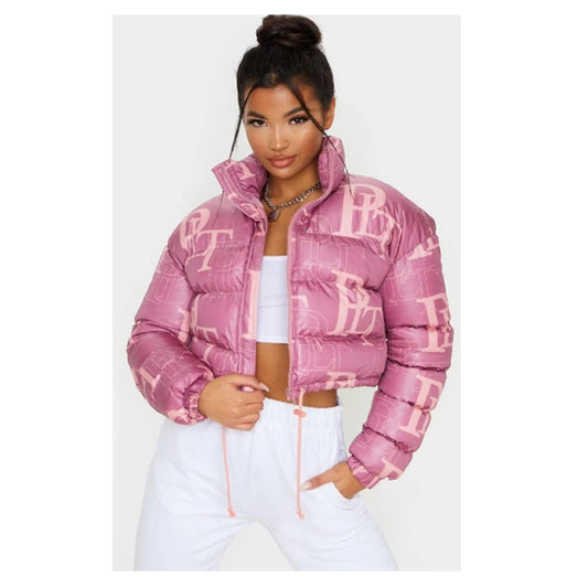 PrettyLittleThing Pink Crop Puffer Jacket