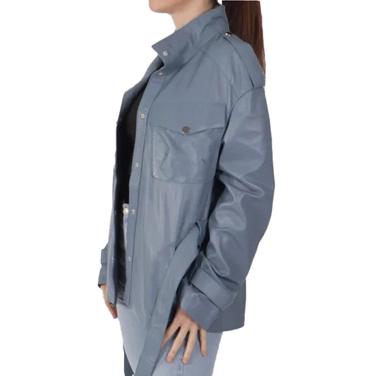Womens Pastel Blue Leather Jacket