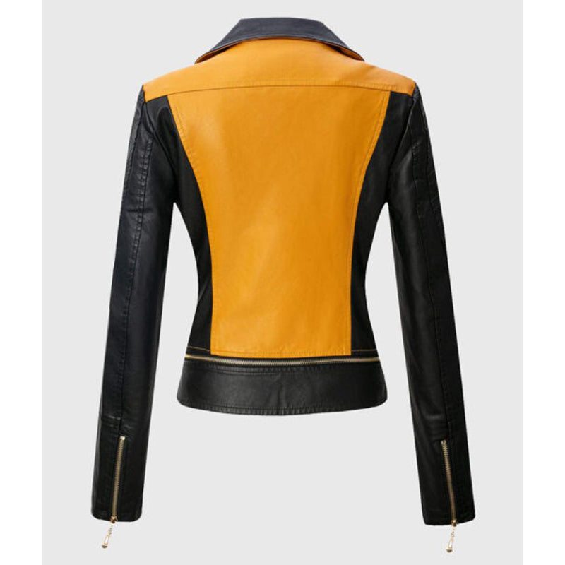 Sophia Yellow Double Rider Biker Leather Jacket
