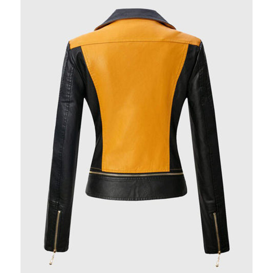Sophia Yellow Double Rider Biker Leather Jacket