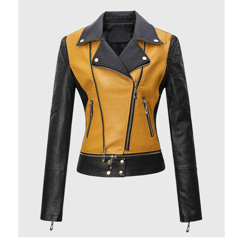 Sophia Yellow Double Rider Biker Leather Jacket