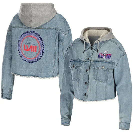 Super Bowl LVIII Denim Cropped Hoodie Jacket