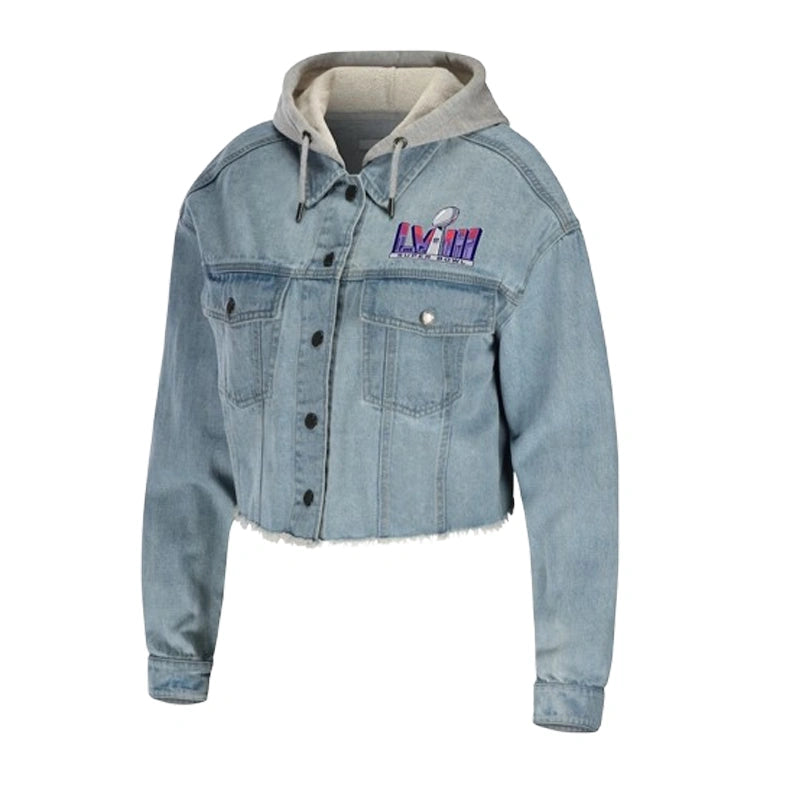 Super Bowl LVIII WEAR by Erin Andrews Denim Cropped Hoodie