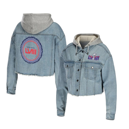 Super Bowl LVIII WEAR by Erin Andrews Denim Cropped Hoodie