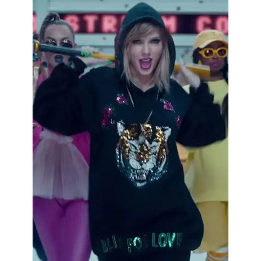 Taylor Swift Tiger Printed Black Hoodie
