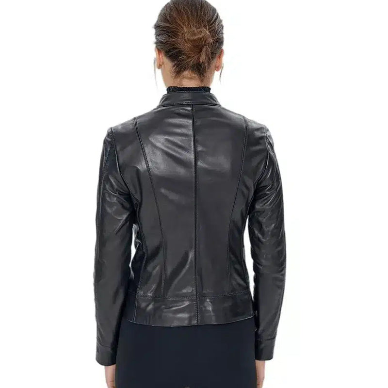 Women’s Real Black Leather Cafe Racer Jacket