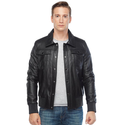 Men’s Real Black Leather Bomber Jacket