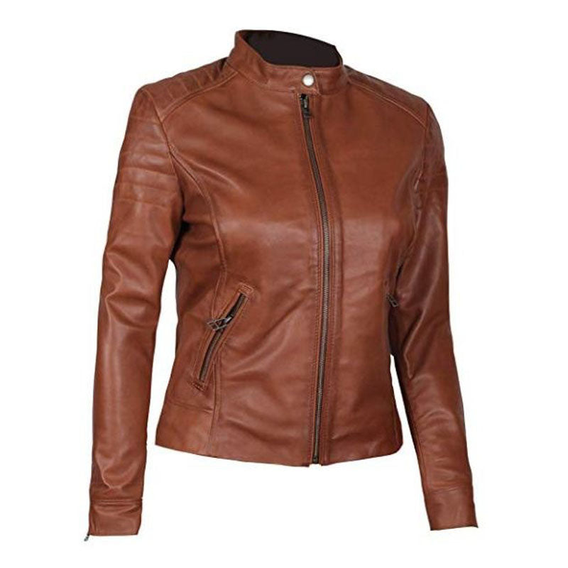 Womens Biker Brown Leather Jacket