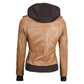 Women Camel Brown Bomber Leather Jacket