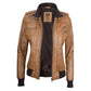 Women Camel Brown Bomber Leather Jacket
