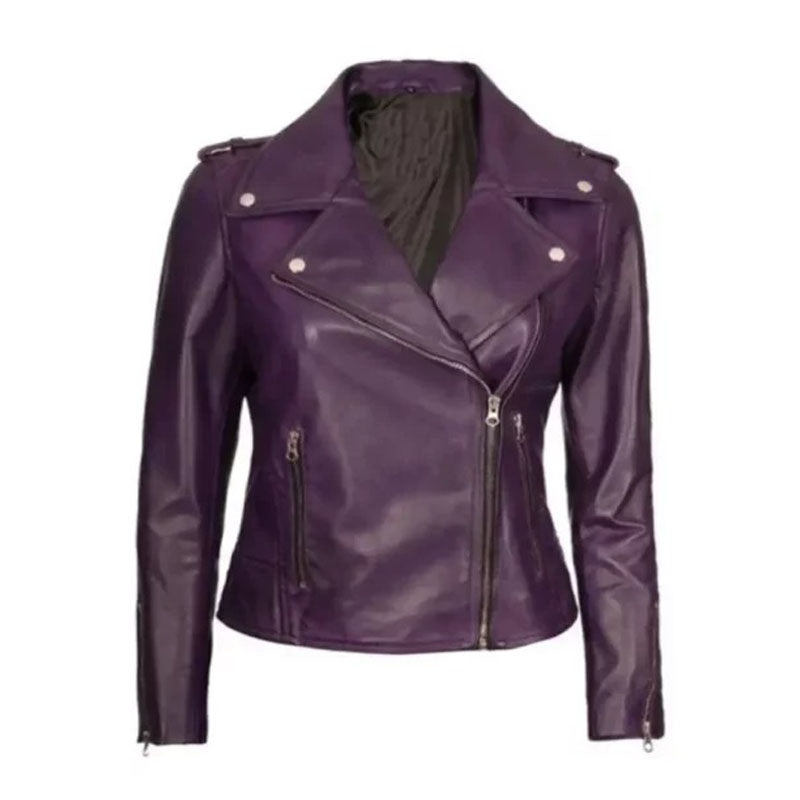 Women Purple Leather Moto Jacket