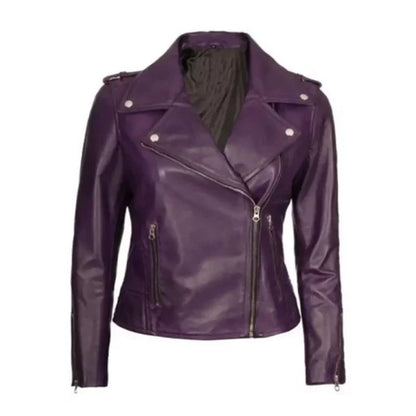 Women Purple Leather Moto Jacket