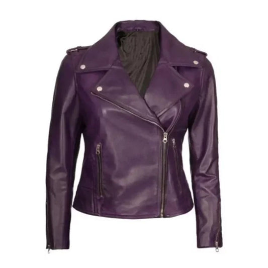 Women Purple Leather Moto Jacket