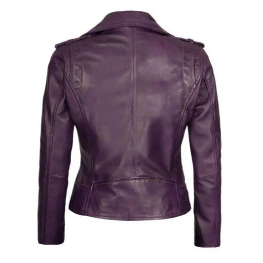 Women Purple Leather Moto Jacket