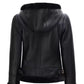 Women’s Black Shearling Leather Jacket With Hood